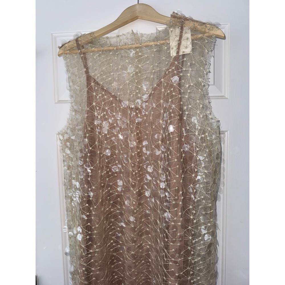 PEAOBLRLD Womens Sheer Sequin Overlay Slip Dress Midi Beige Size L Sleeveless - Picture 4 of 9